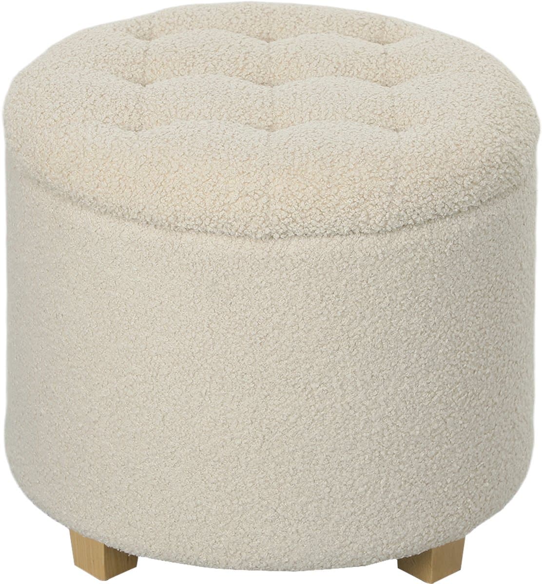 HOMCOM-Sitzbank-Polyester, Kiefernholz-Ø45 x 41H cm-Cremeweiß