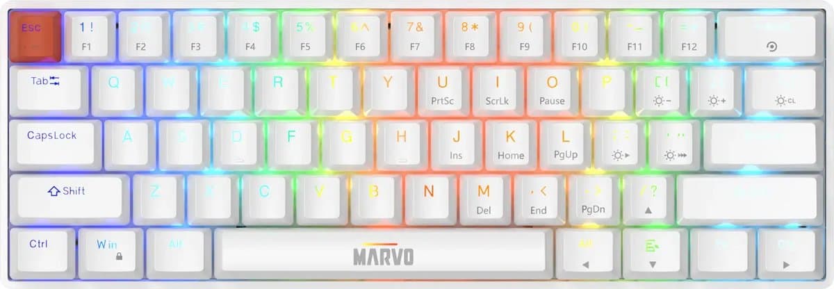 Marvo SABER 61 White – 60 % Wired Mechanical Gaming Keyboard, RGB‑verlichting, USB‑C, Jixian Switches