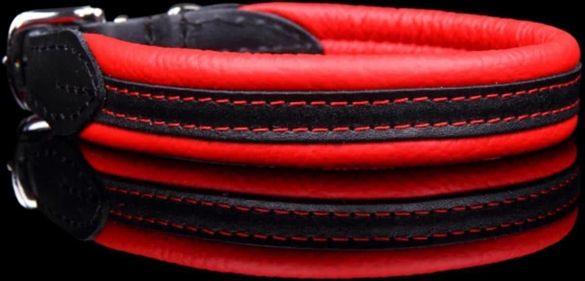 Dog's Companion Leren Halsband - Lengte: 30 cm Verstelbaar van 23-28 cm x 16 mm - soft/duo - Rood