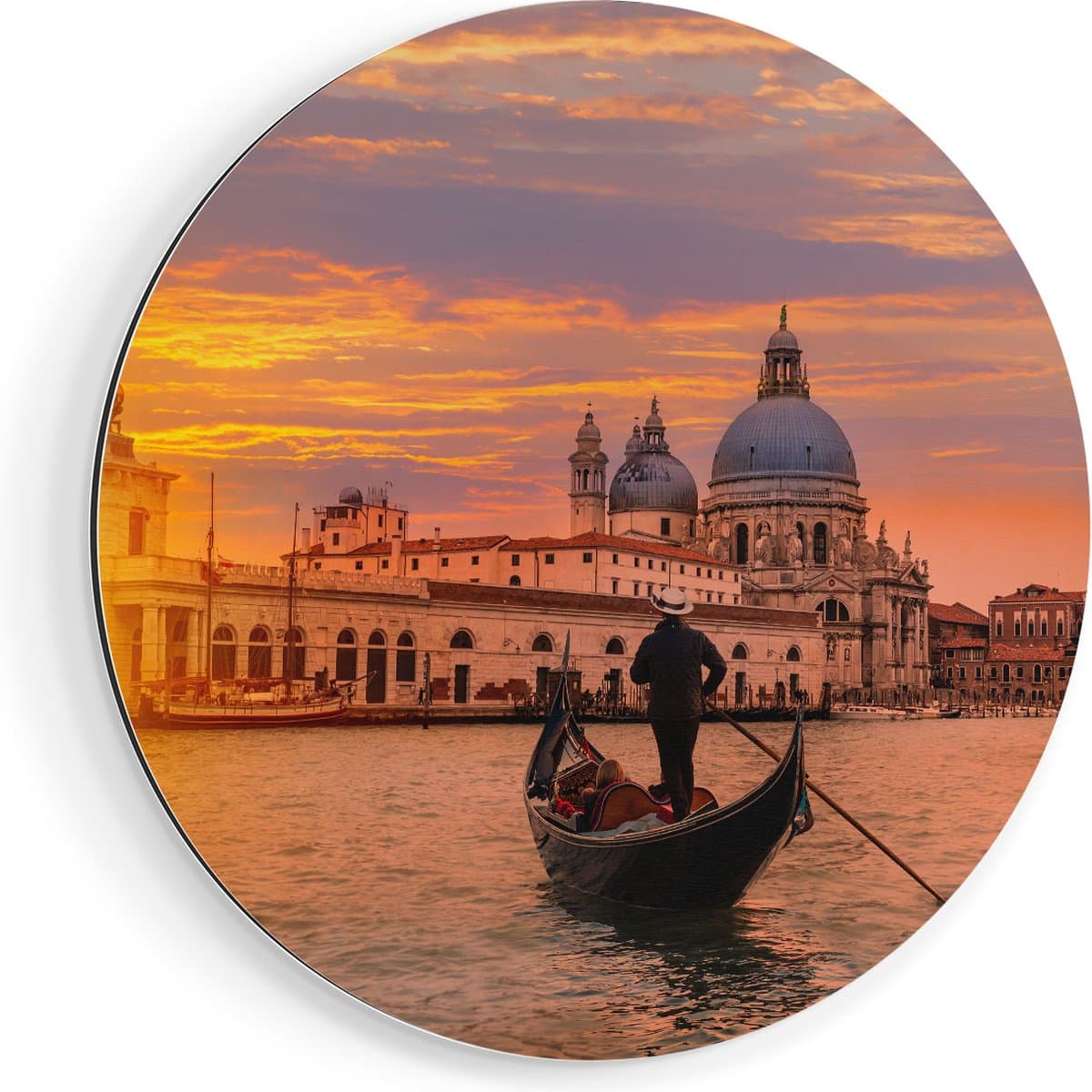 Artaza Dibond Muurcirkel Gondel in Venetië voor het Basiliek - Ø 70 cm - Wandcirkel - Rond Schilderij - Voor Binnen en Buiten