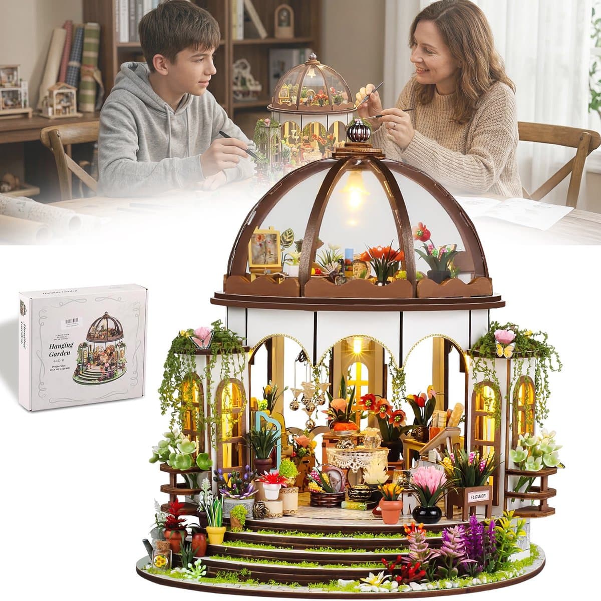 Doe-Het-Zelf Miniatuurhuis Bouwpakket - Tuinhuis Met Meubilair En Led-Verlichting - Minihuis Bouwpakket - Cadeau Voor Kerstmis Verjaardagen