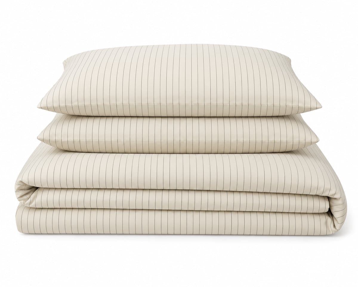 LALIVA Linea Tweepersoons Dekbedovertrekset – 200 x 220 cm – Gestreept – Crème/Beige – 100% Katoen – 2 Kussenslopen