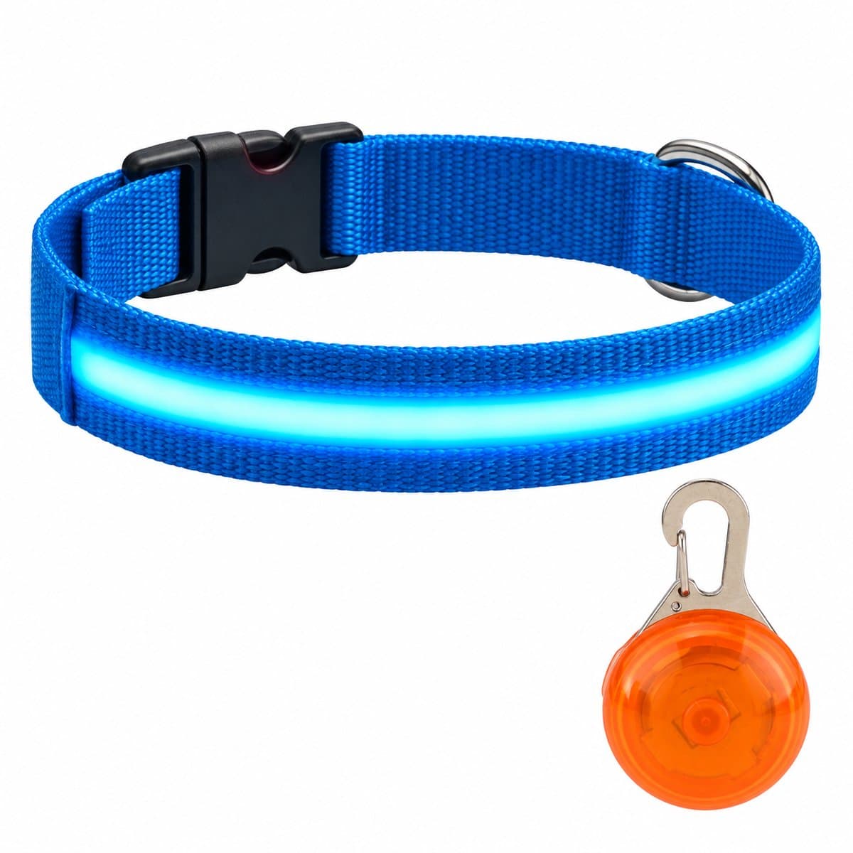 Professor Q LED Halsband Blauw M - Met LED Lampje Oranje