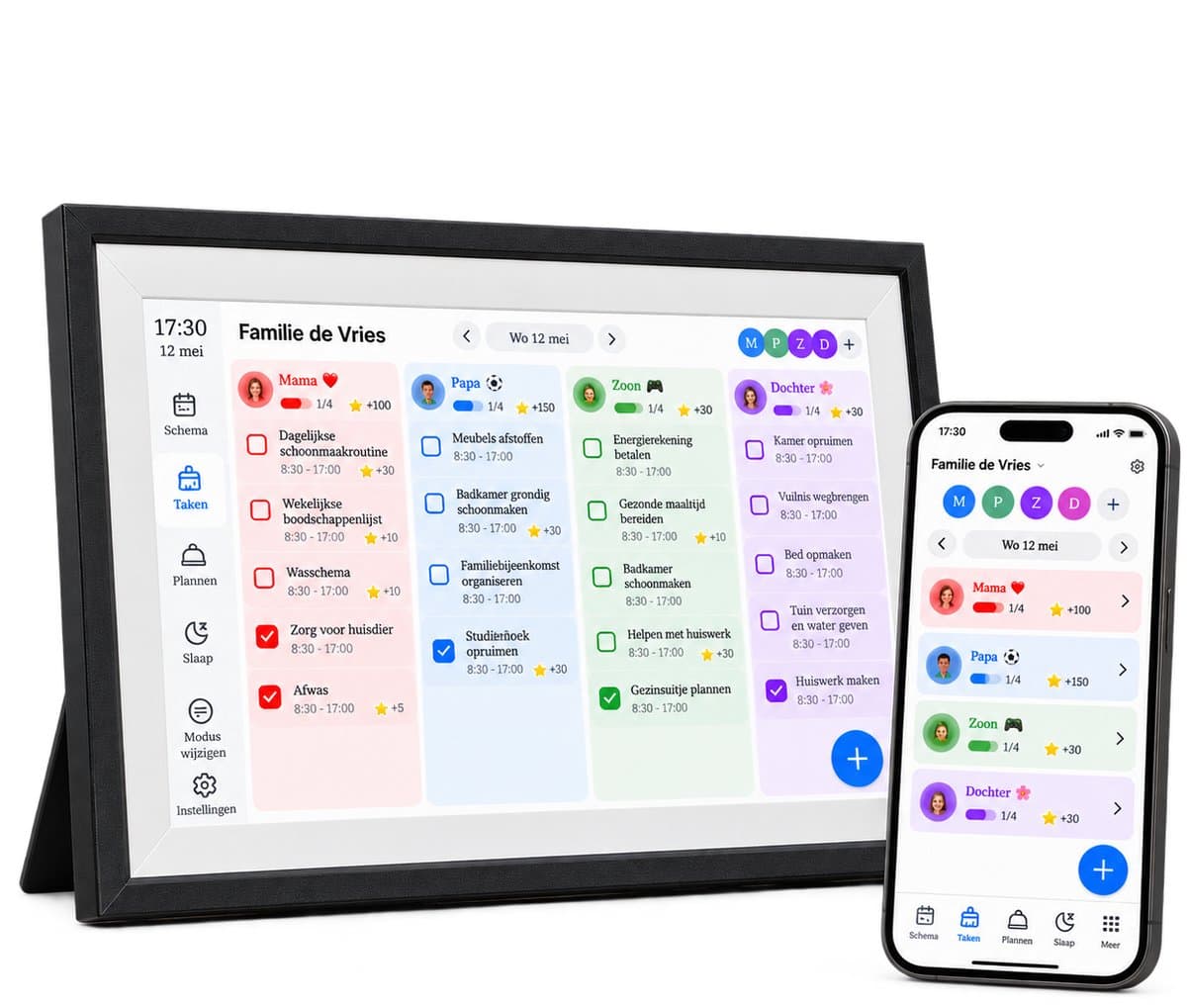 Nexeli NX-156B Digitale Familiekalender & Fotolijst - Zwart – 15,6 Inch Full HD Touchscreen – WiFi – 32GB – Familie Planner – Takenlijst – Foto Frame – FotoCube app