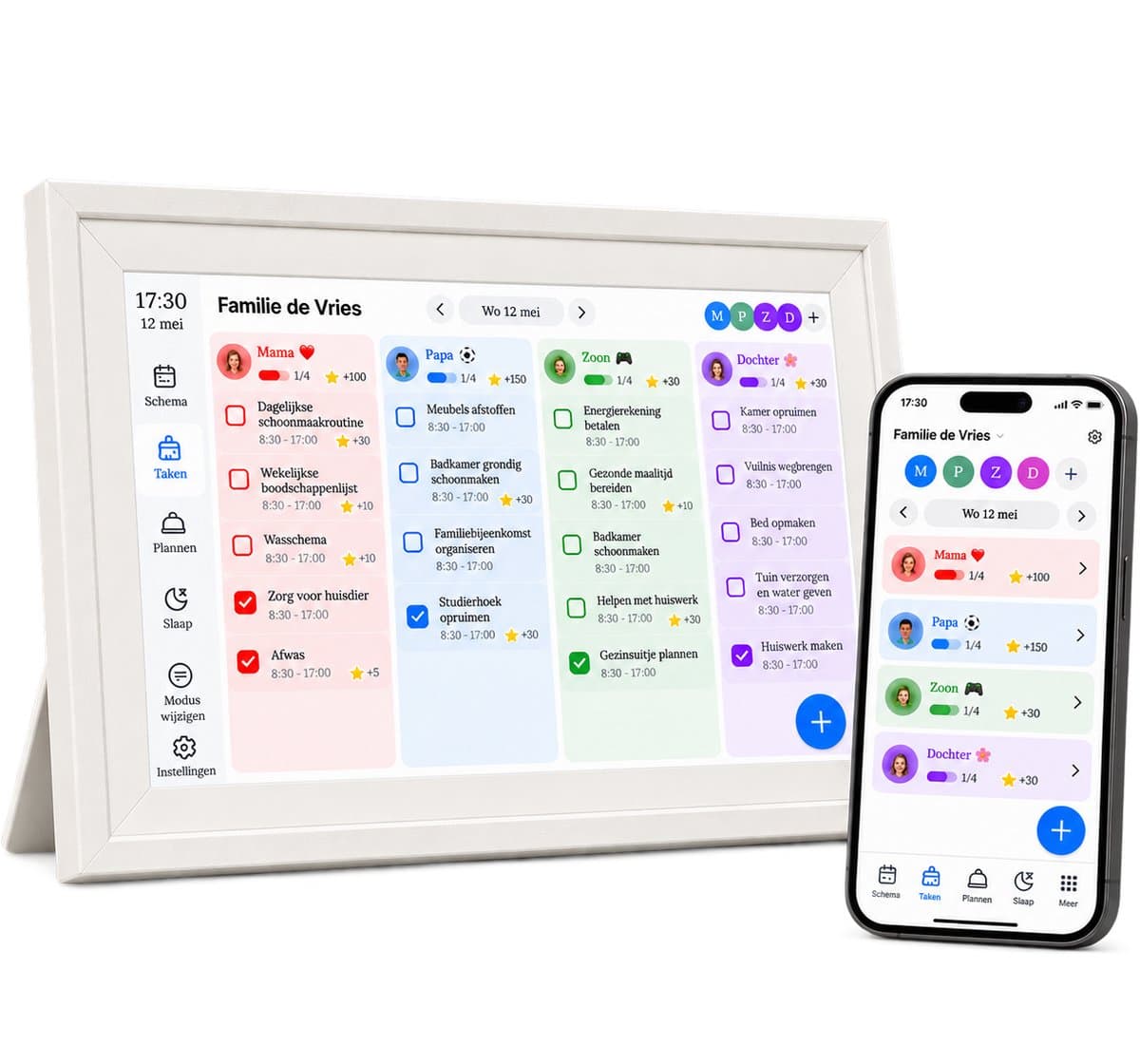 Nexeli NX-156W Digitale Familiekalender & Fotolijst - Wit – 15,6 Inch Full HD Touchscreen – WiFi – 32GB – Familie Planner – Takenlijst – Foto Frame – FotoCube app