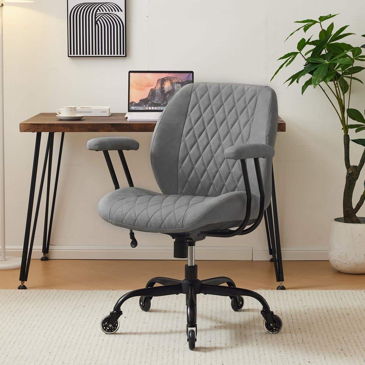 MODFU - Bureaustoel - Ergonomisch Met Lendensteun - Draaibaar - Leer - Grijs
