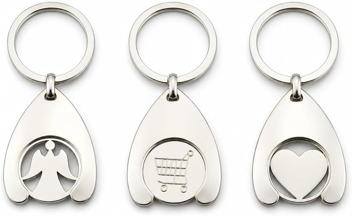 Set van 3 afneembare sleutelhangers voor winkelwagens, autosleutelhanger, voor de meeste winkelwagens, van metaal, muntje voor supermarkt