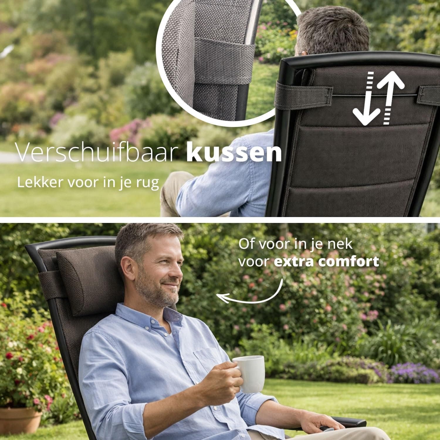 Verstelbare Luma Aluminium Tuinstoelen 2 Stuks – Opvouwbare Ligstoelen met 7-Voudig Verstelbare Rugleuning – Textilene Tuinmeubelen – House&Garden