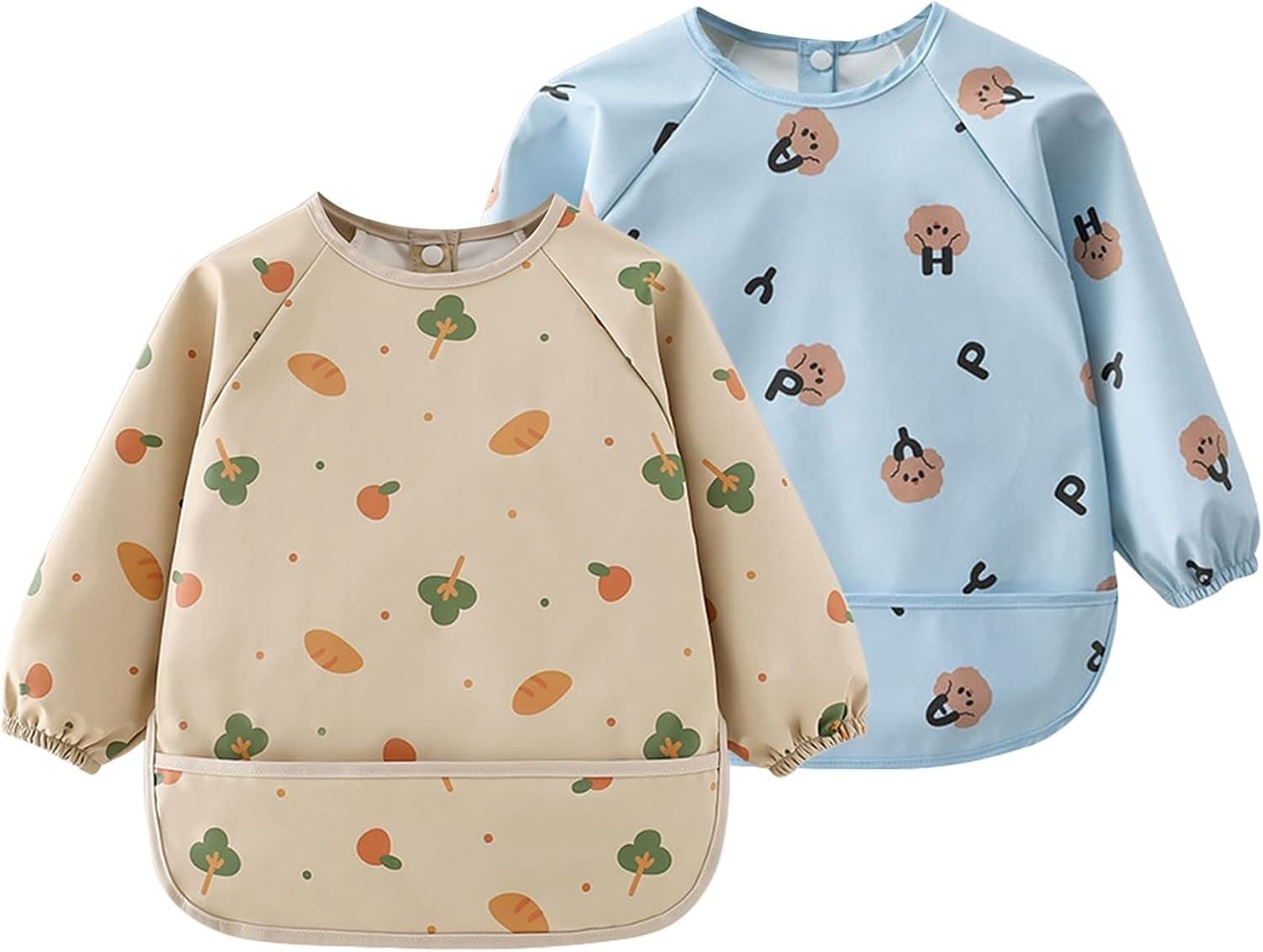 Waterdichte lange mouw slabbetjes voor baby's, gemakkelijk schoon te maken en wasbaar, geschikt voor kinderen van 6-36 maanden