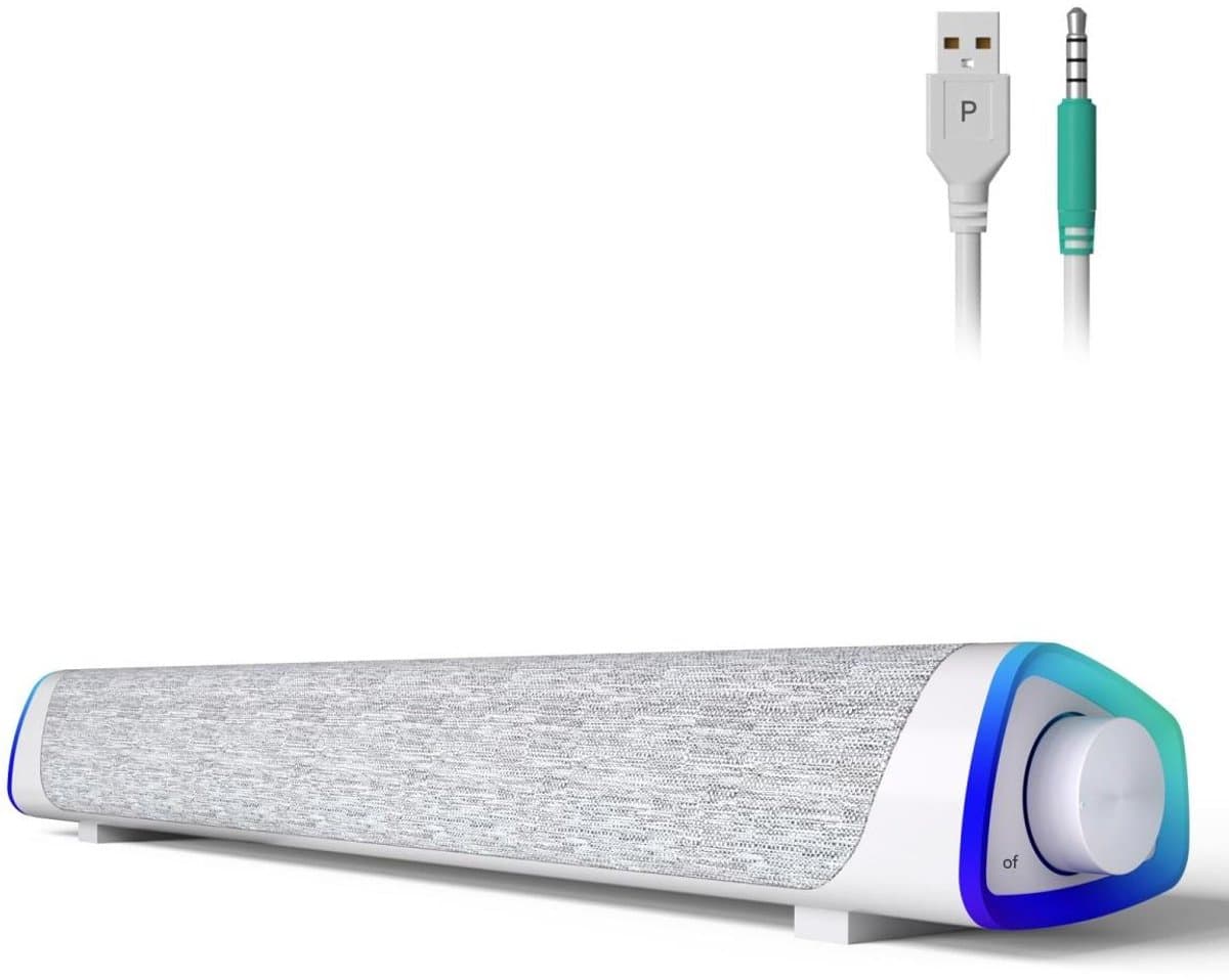Computerluidsprekers - USB-voeding Bluetooth pc-soundbar - Met aan/uit-knop en LED-indicator - Geschikt voor desktop- en laptop-pc's - Wit