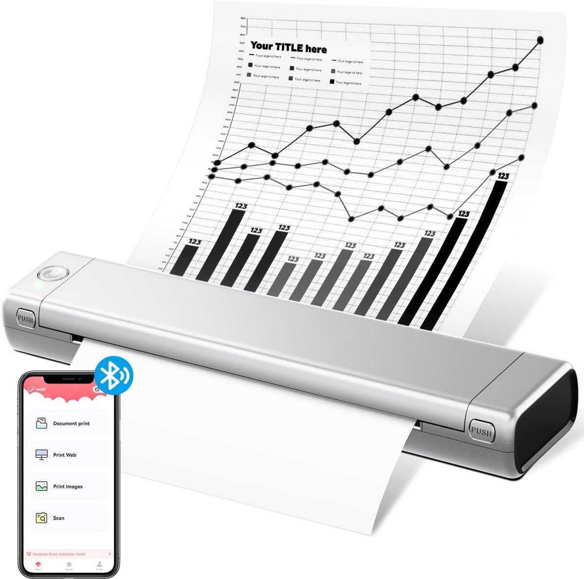 Draagbare A4 Mini Printer voor Onderweg - Bluetooth Thermische Printer voor Laptop, Telefoon en Tablet