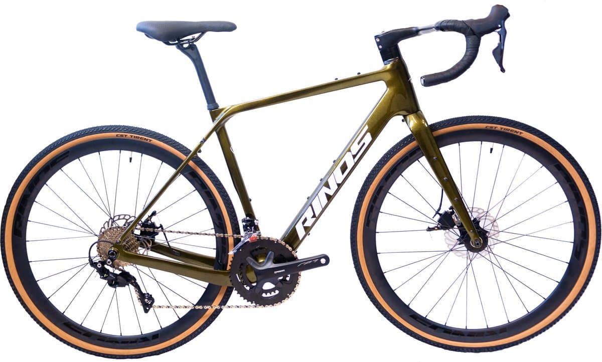 Rinos Sandman 3.0 Carbon - Gravel Fiets - Gravel Bike met SHIMANO 105 ST-R7000 - 22 versnellingen en schijfremmen - lichte fiets voor dames en heren - 700 x 40C - Kameleon Goud Groent M-54