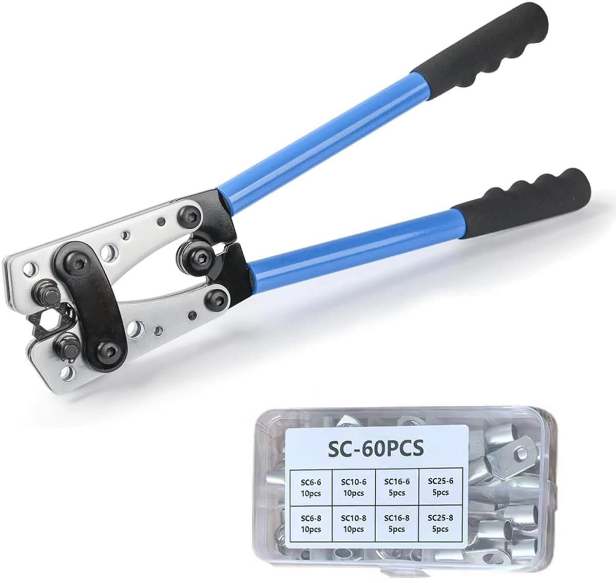 Draadkniptang - Krimptang - Handtang voor Elektriciens - Voor het Krimpen van Draden en Kabels van 6-50 mm² (AWG 10-1/0) - Blauw