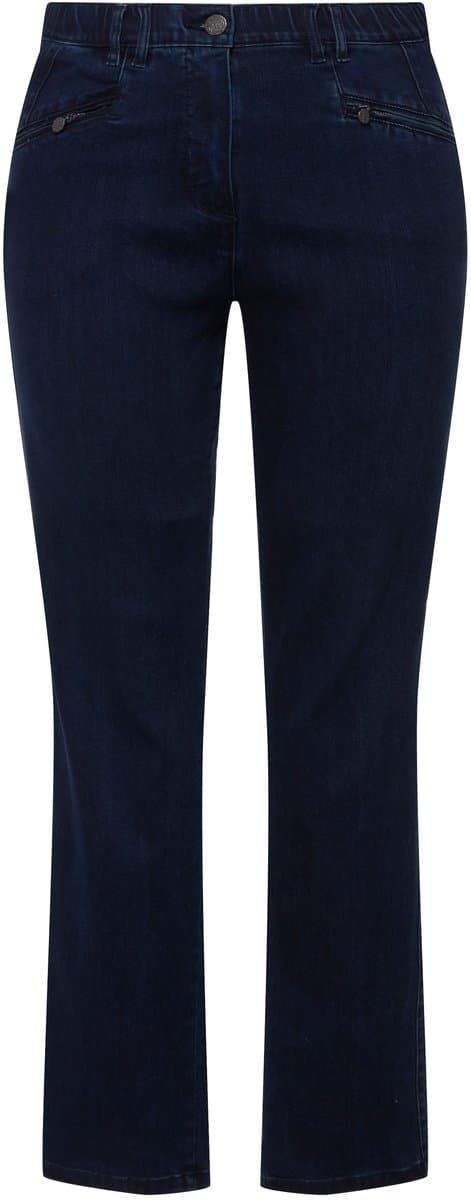 Ulla Popken - Dames - Jeans Mony smal toelopende pijp ritszakken - Donkerblauw denim - Maat 28