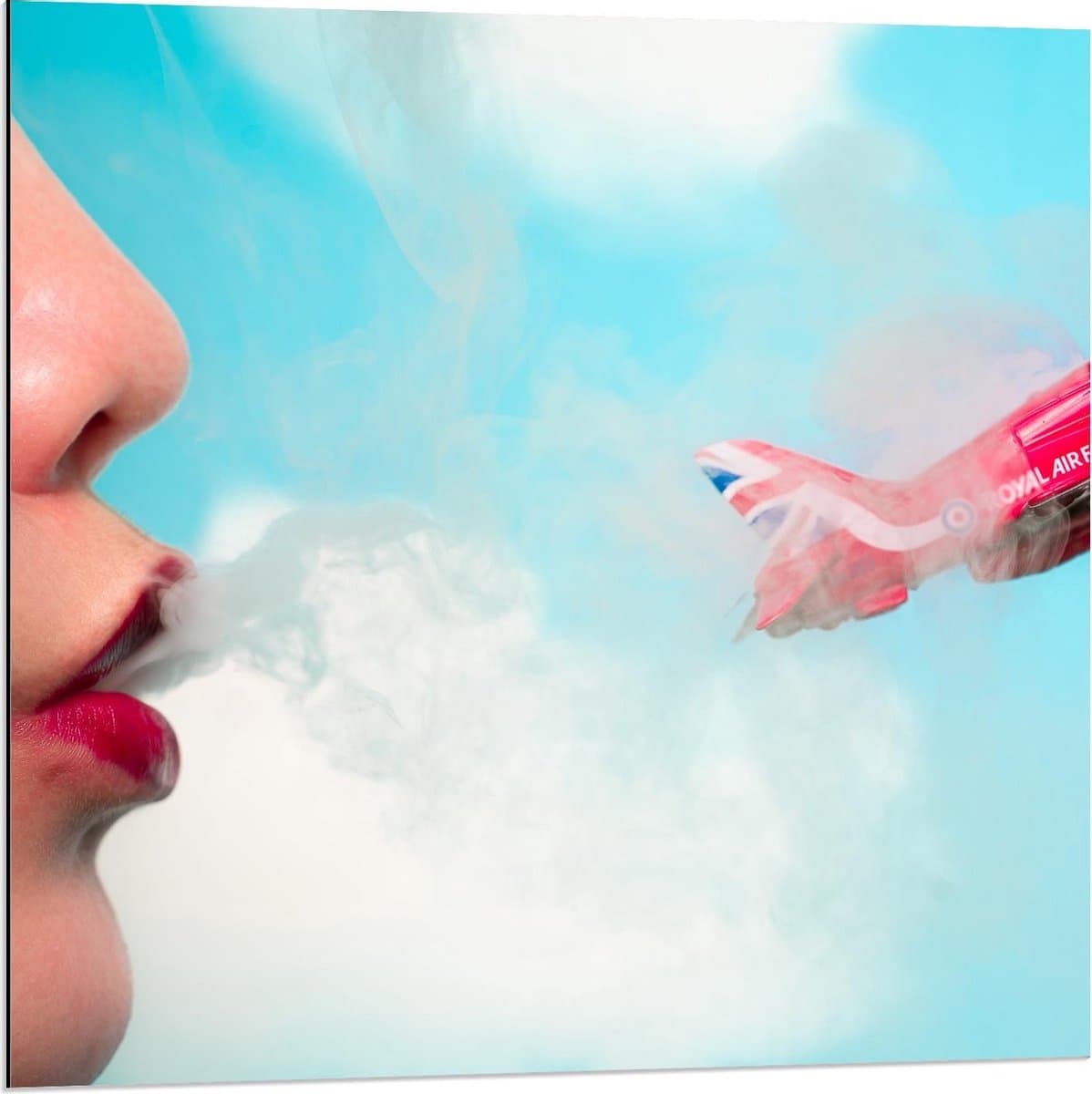 Dibond - Weggeblazen Vliegtuig - 80x80cm Foto op Aluminium (Met Ophangsysteem)