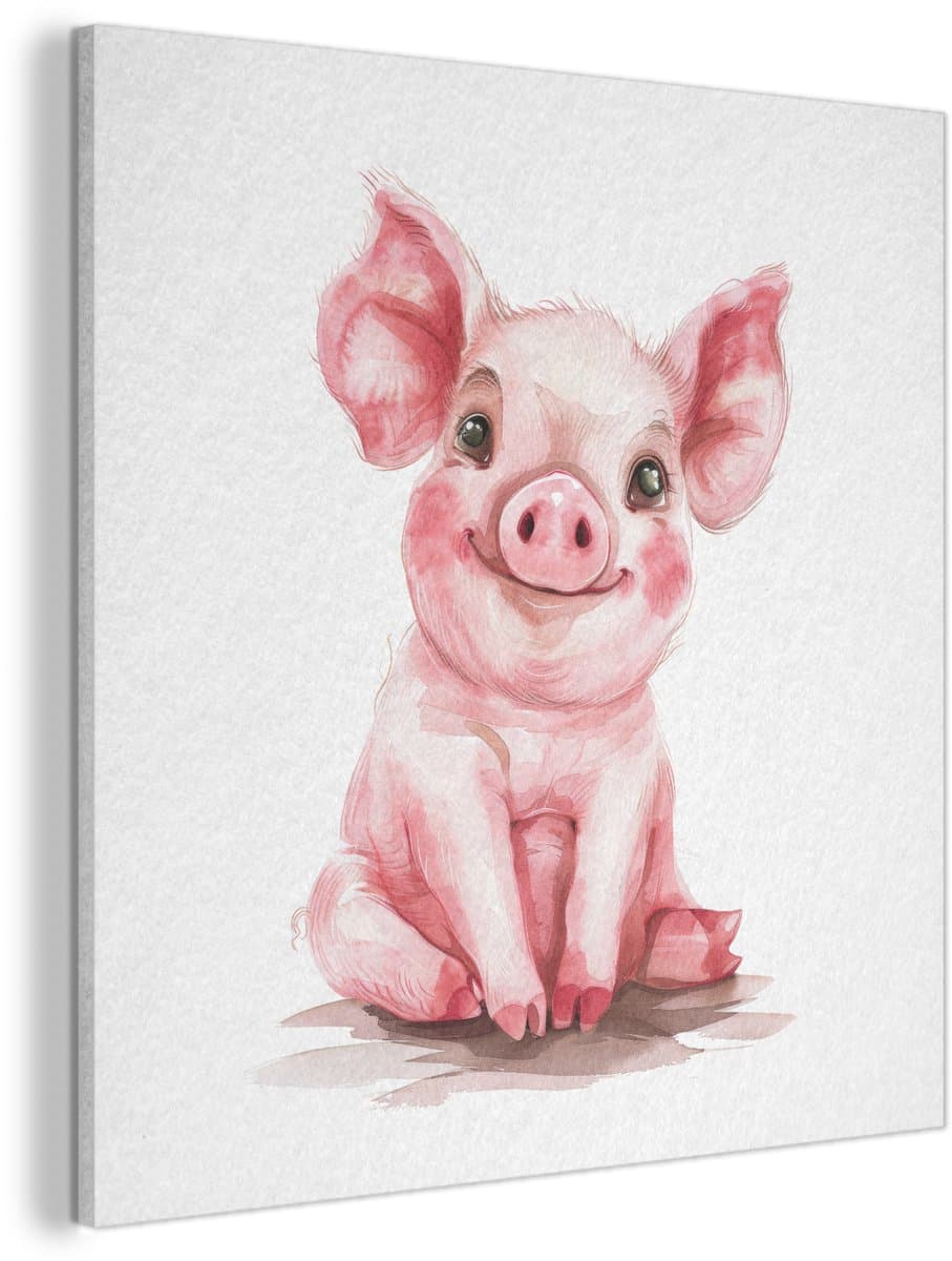 Akoestisch wandpaneel 80x80 cm - Vilt schilderij Varken - Roze - Baby dier - Boerderij dieren - Akoestische panelen - Geluidsdempende wanddecoratie - Geluidsisolatie woonkamer - Muurdecoratie geluidspanelen