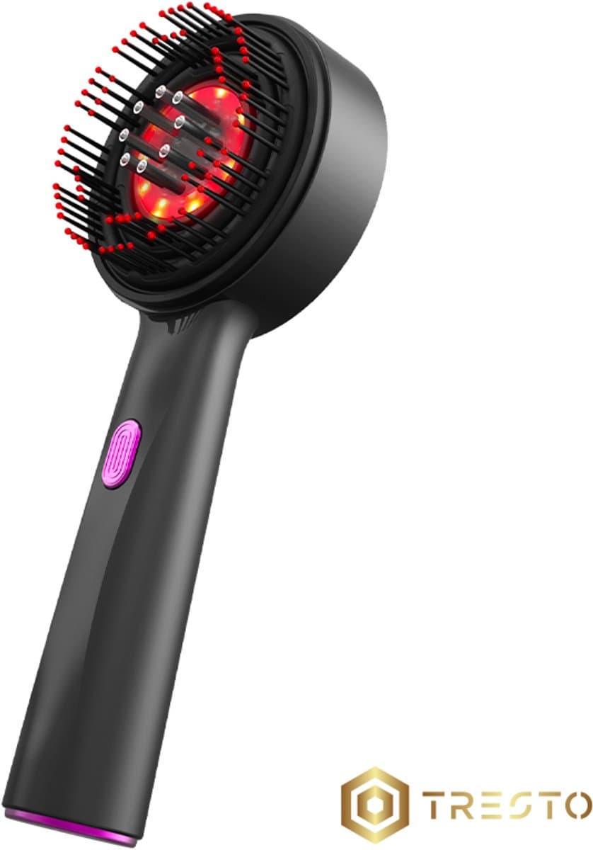 TRESTO - Roodlicht therapie - Lichttherapie lamp - Massage apparaat hoofdhuid - Scalp Brush elektrisch - Hoofdmassagespin - Man&Vrouw - Massage olie Applicator - HaarBorstel - Red light Therapy - Haar olie borstel - Zwart
