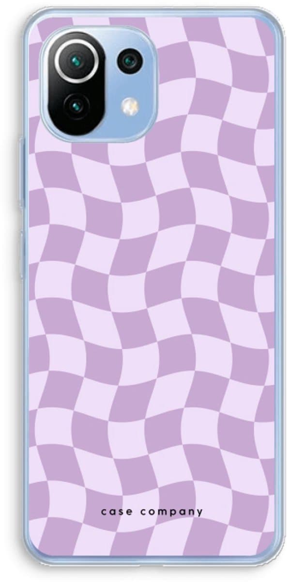 Case Company® - Hoesje geschikt voor Xiaomi Mi 11 Lite hoesje - Grid Paars - Soft Cover Telefoonhoesje - Bescherming aan alle Kanten en Schermrand