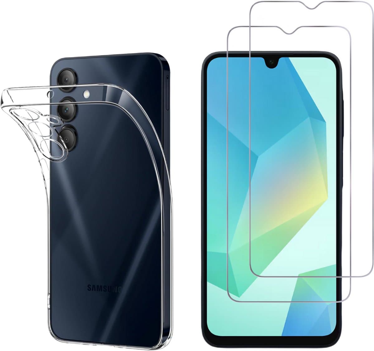 Hoesje Ultraslank geschikt voor Samsung Galaxy A16 backcover siliconen Transparant en 2 stuks Screenprotector Gehard Glas