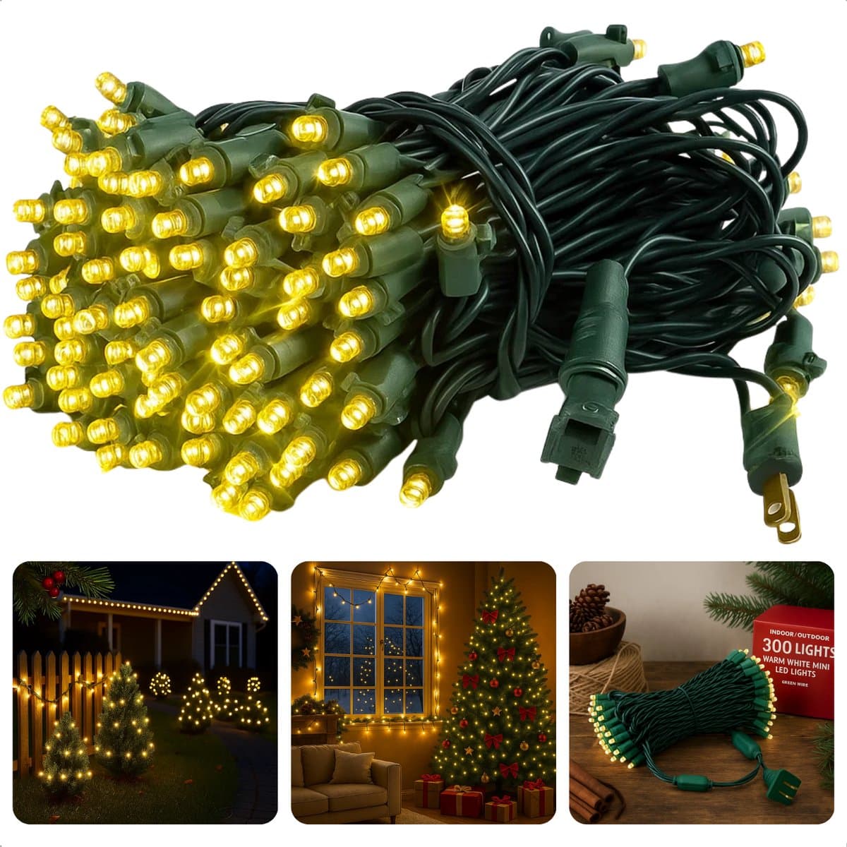 Cheqo® Kerstverlichting Binnen En Buiten - 720 LED Lampjes - Warm Wit Licht - 54 Meter Lichtsnoer - IP44 Beschermklasse - LED Lichtsnoer - Groen Snoer - Energiezuinig 9W - 3 Meter Aanloopsnoer - LED Lampjes - Kerstlampjes - Kerstboomverlichting