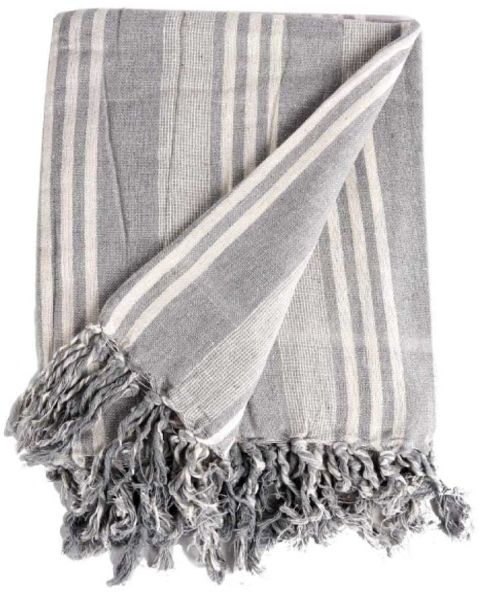 Giftdecor Plaid - wit / grijs - 235 x 205 cm - katoen - deken - kleed