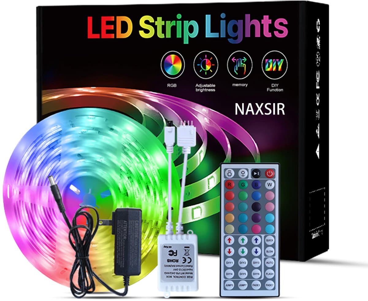 NAXSIR RGB LED-strips - 10 m - Led-strip Voor Binnen -Infraroodafstandsbediening - Met Muziekfunctie/Timerfunctie