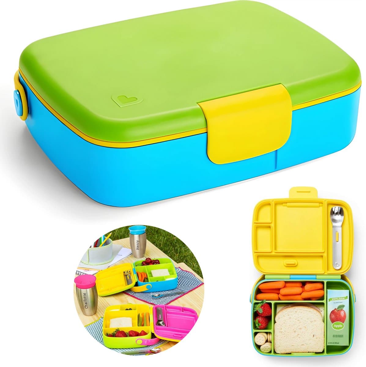 Munchkin - Bento Lunch Box - Broodtrommel - Broodtrommel voor Kinderen - Inclusief RVS Bestek - Vaatwasserbestendig - Vanaf 18 Maanden - Groen/Blauw