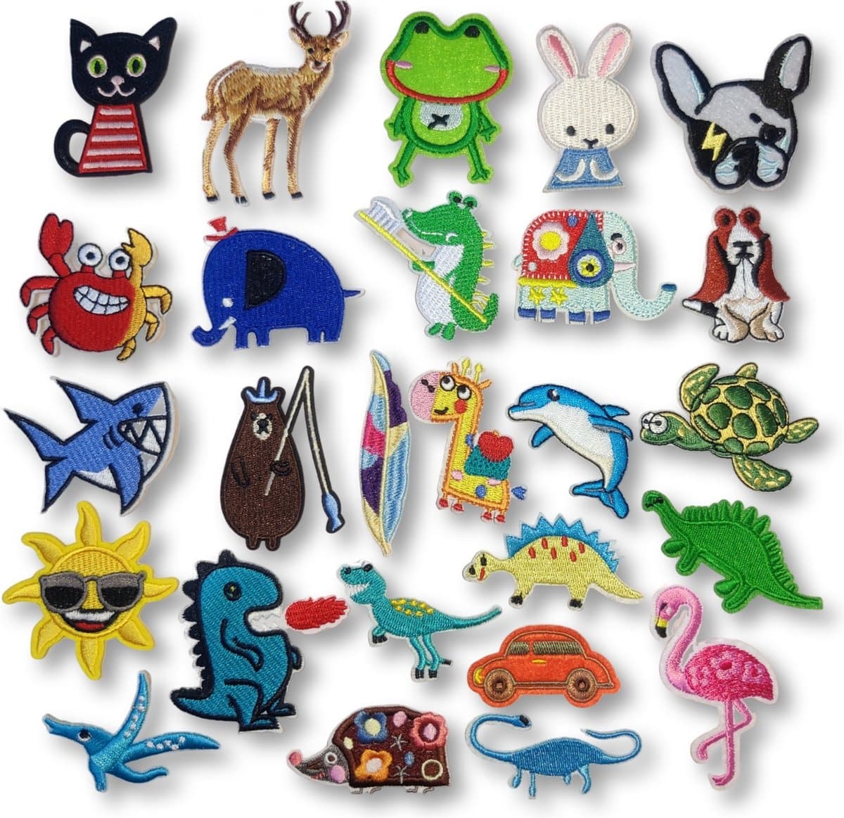 Dier/hond/olifant/dinosaurus - 26 delige set -stof & strijk applicatie