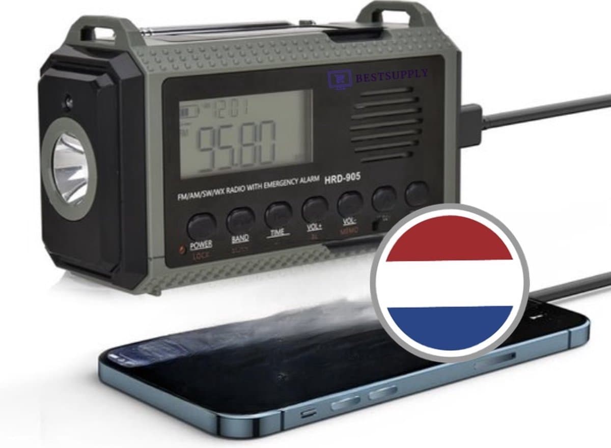 TRESTO - Noodradio Opwindbaar Batterij - Radio Op Batterijen Voor Rampen - Multifunctionele Noodradio Solar Opwindbaar - Opwindbaar Radio Zaklamp - Wereldontvanger Radio - Met Handslinger - Zonne-energie - AM/FM/NOAA - SOS-functie - 10.000 mAh Power