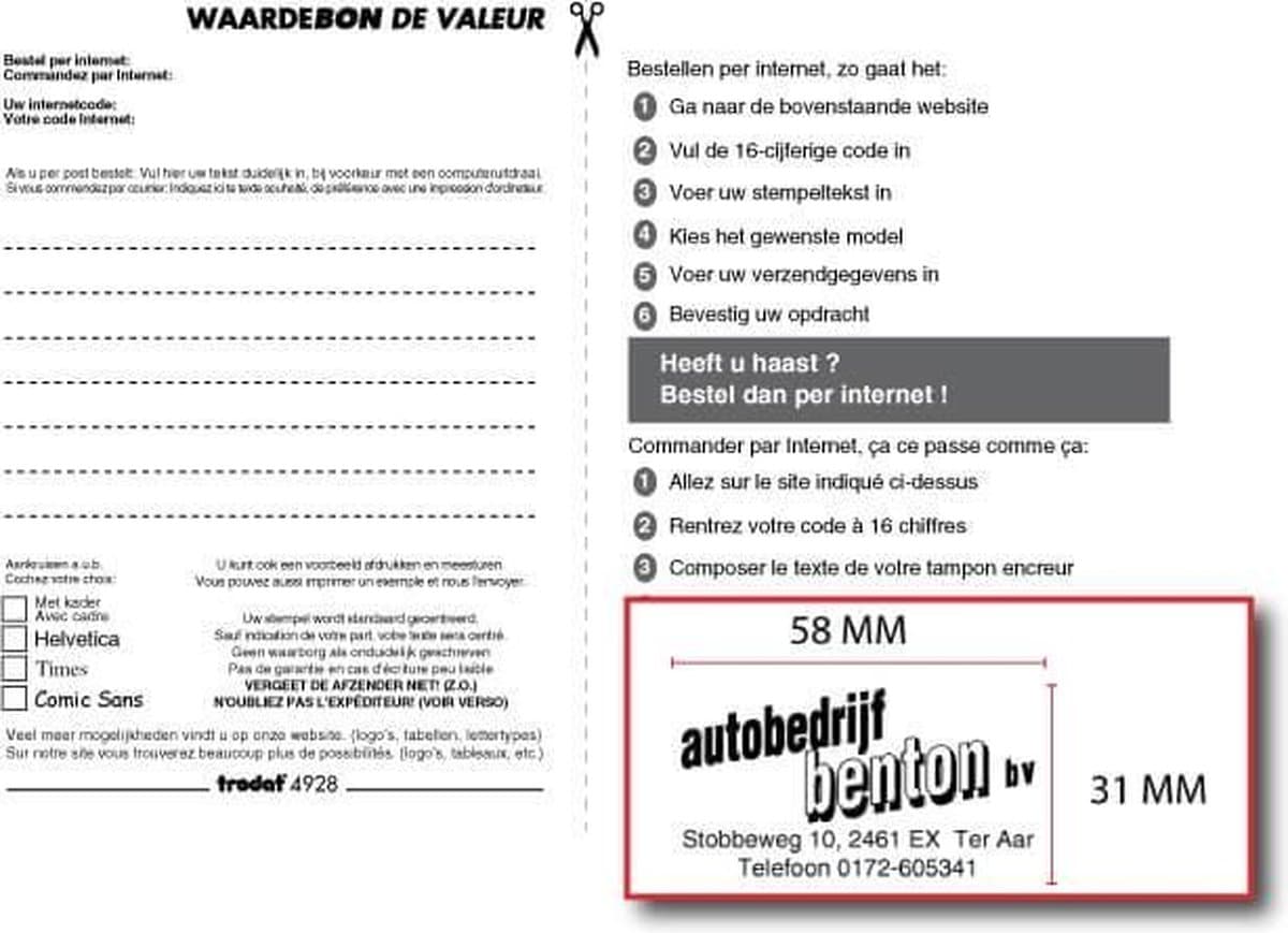 Bon voor een stempelplaatje Trodat Printy 4928