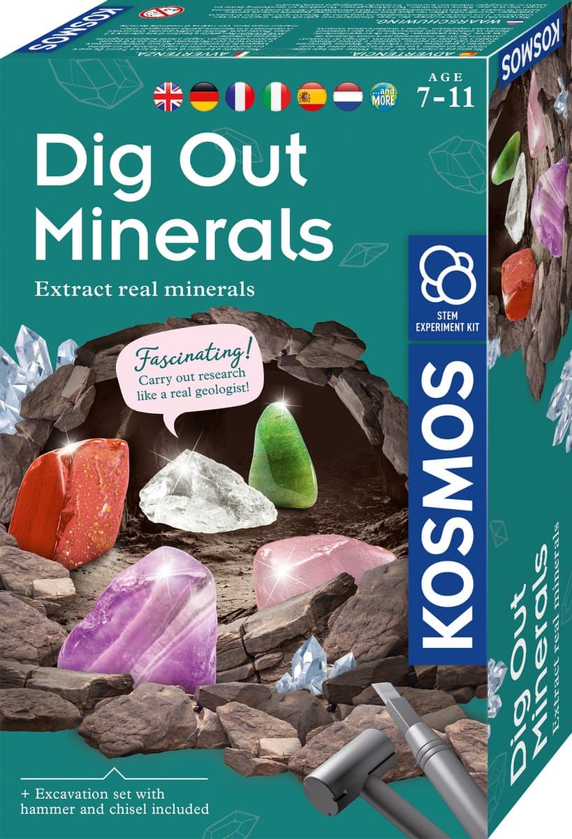 Kosmos Dig Out Minerals – Experimenteerset – Graaf kleurrijke edelstenen op en ontdek de wereld van mineralen – Inclusief bergkristal, rozenkwarts, amethist en meer – Mineralen uitgraven