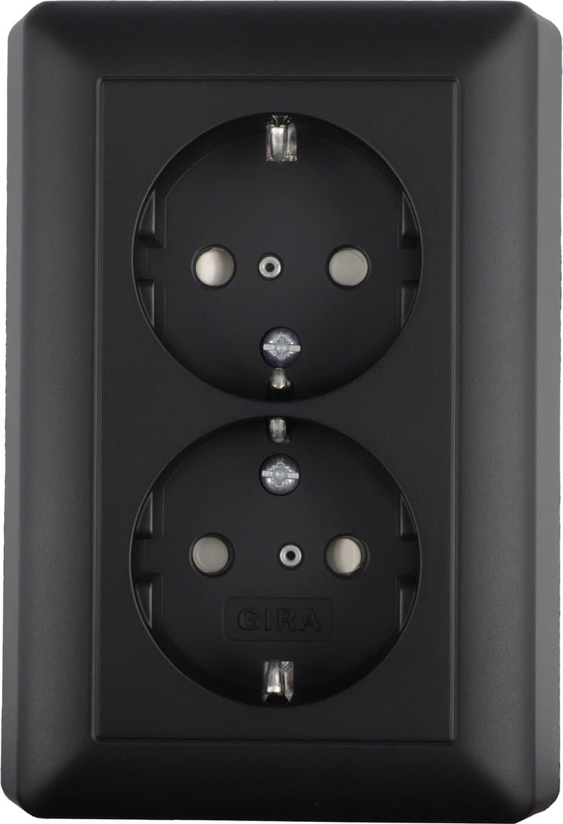 Gira E2 Inbouw Dubbel Geaard Stopcontact Mat Zwart