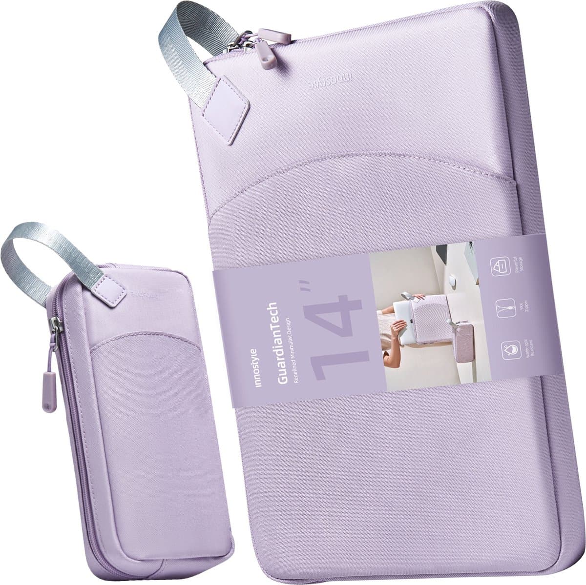 Innostyle® Set Laptoptas Dames - Laptophoes 14 inch - Waterdicht - Gadgetkoffer - Paars
