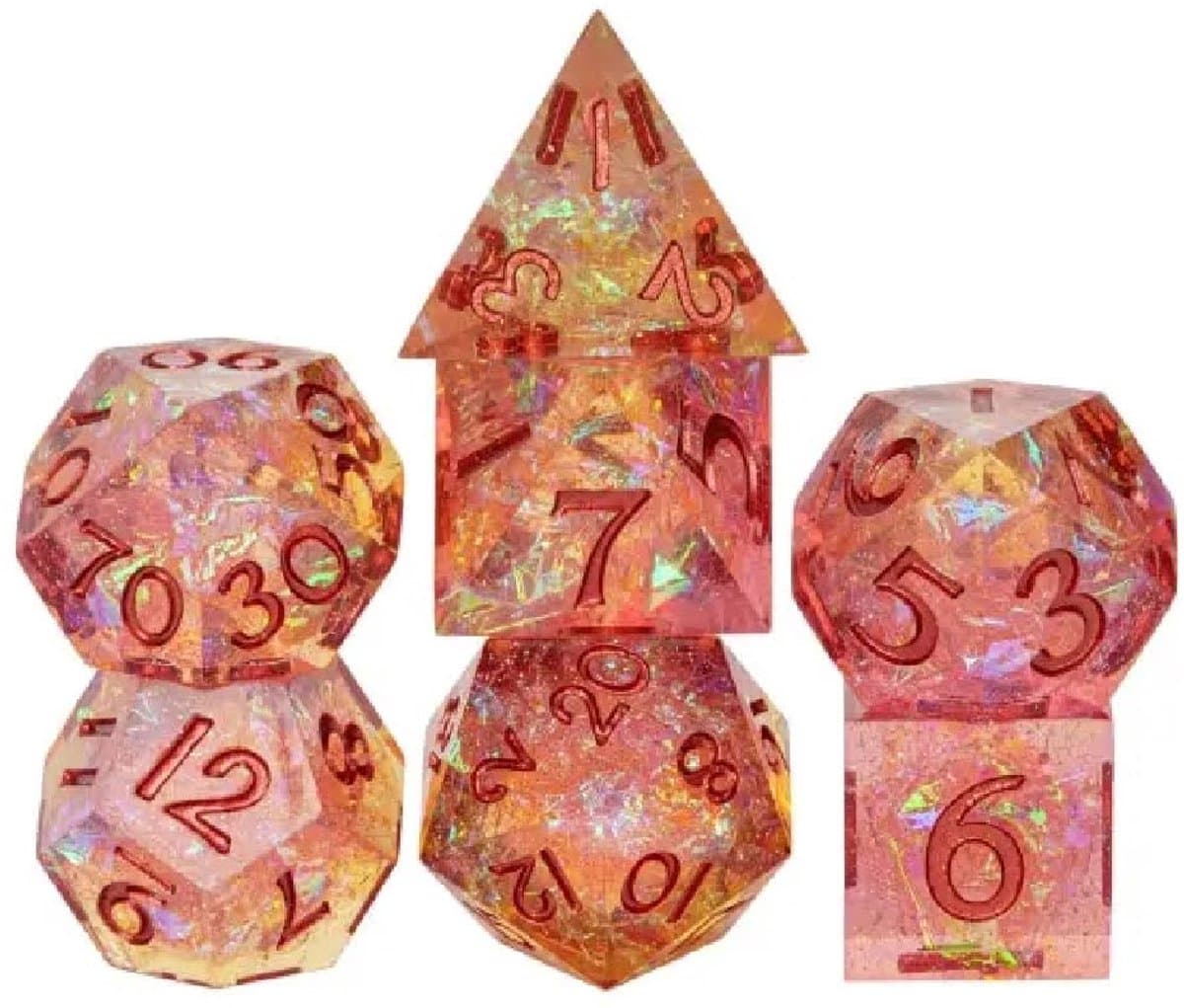 Lapi Toys - Dnd dobbelstenen - Dice set - Sharp edge - Inc. dice bag - Resin - Oranje