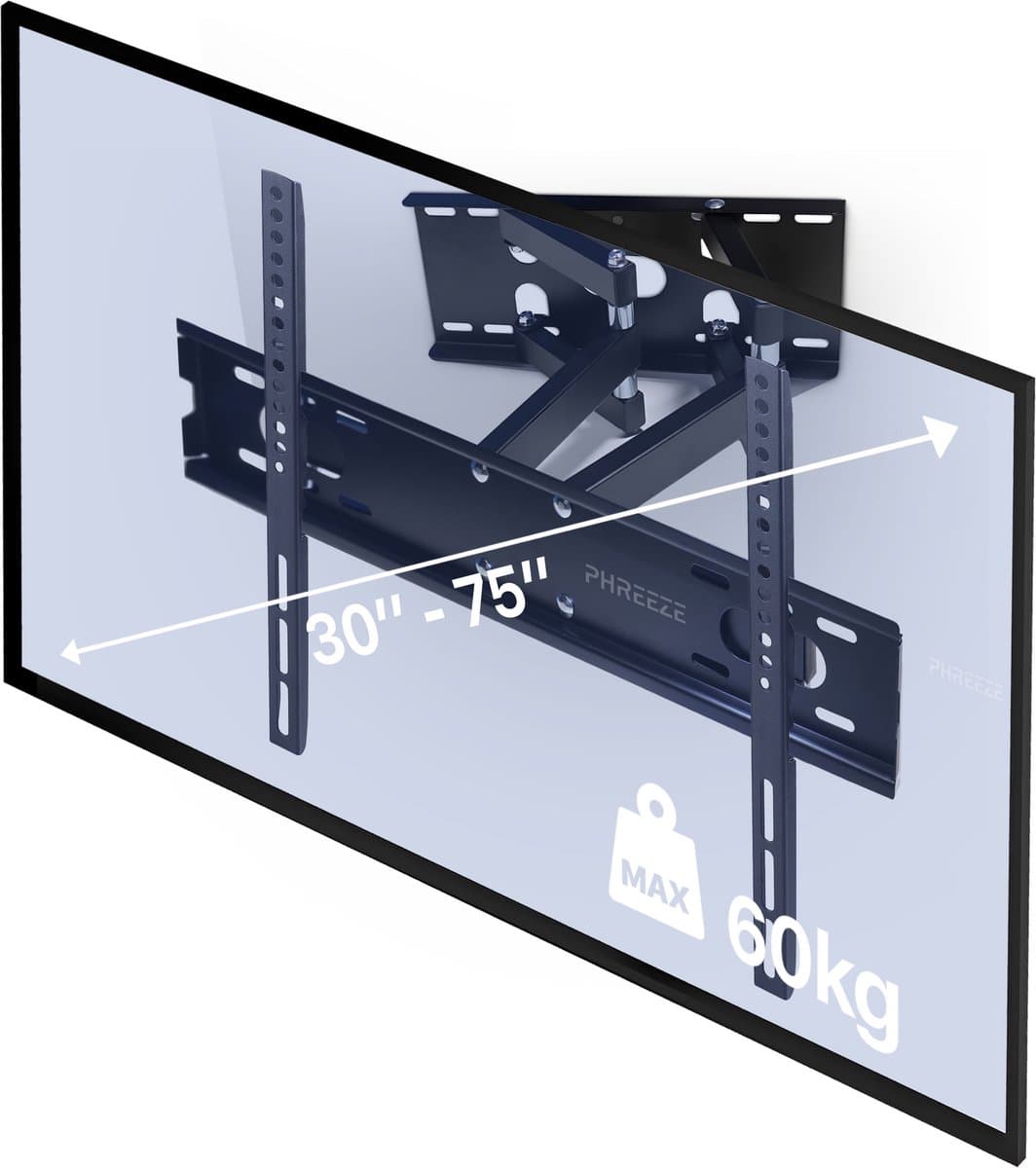 Uittrekbare TV Beugel Draaibaar en Kantelbaar - Universele Muurbeugel 30 tot 75 inch - 60 KG Draagkracht - VESA 200x200 t/m 400x600 - 120° Draai - 15° Kantel