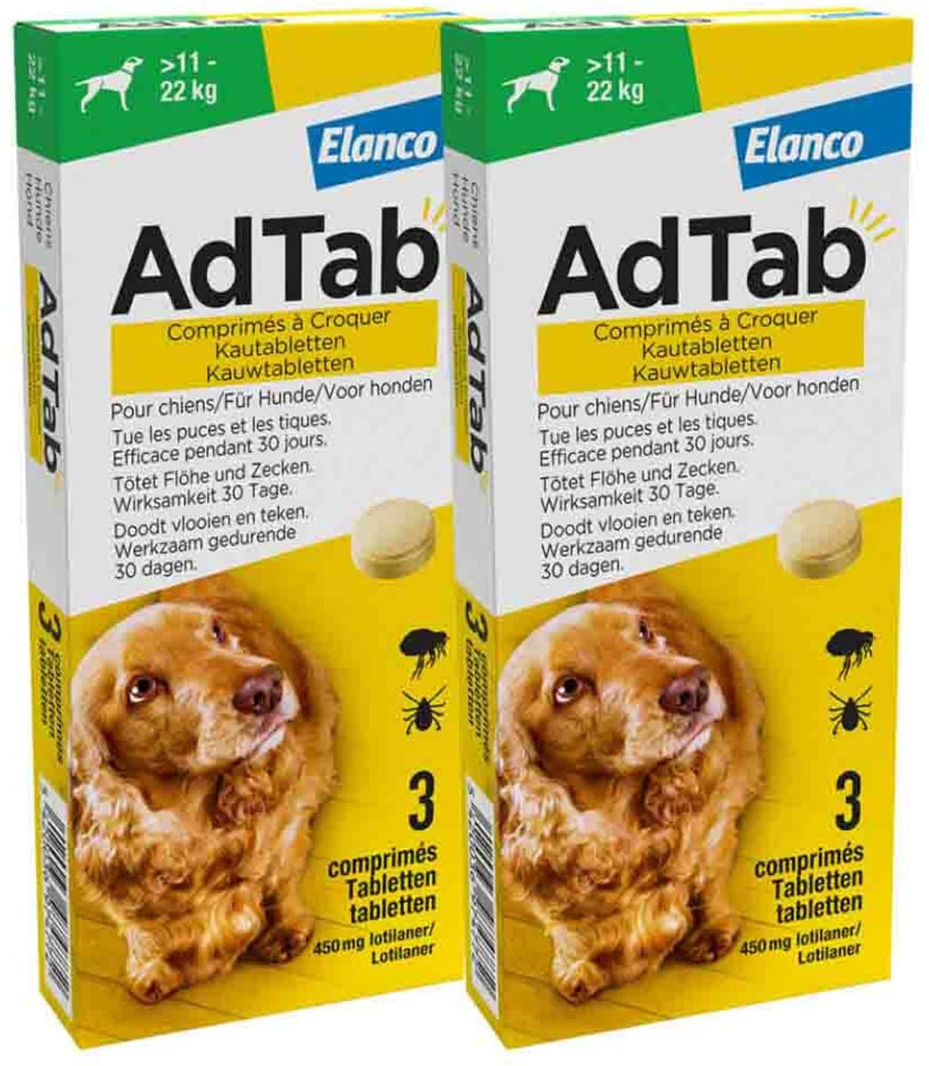AdTab Anti Vlo en Teek Kauwtabletten Hond >11-22 kg - 2 x 3 tabletten - Voordeelverpakking