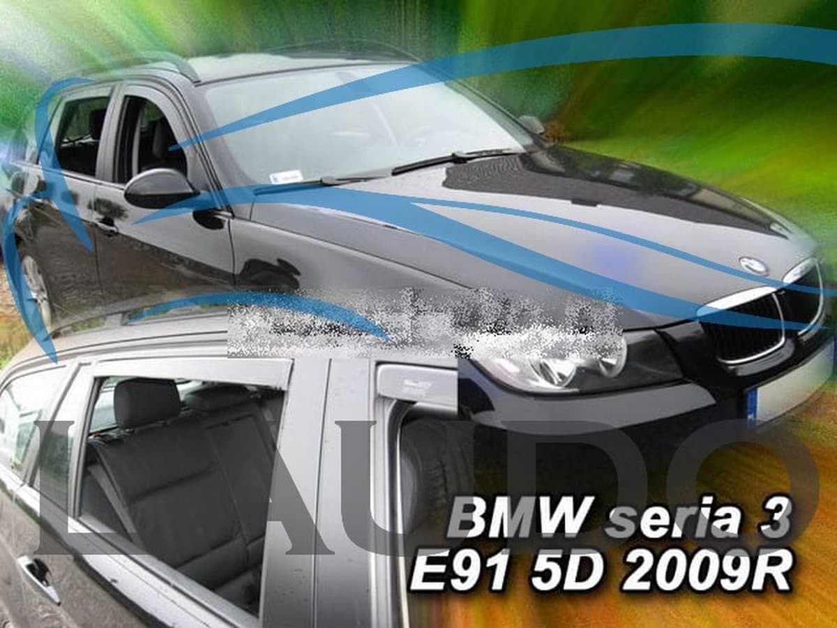 Zijwindschermen donker getint tbv Bmw 3 serie E91 5 deurs SW Stationwagon bouwjaar 2005 - 2012 pasvorm raamspoilers merk Team Heko