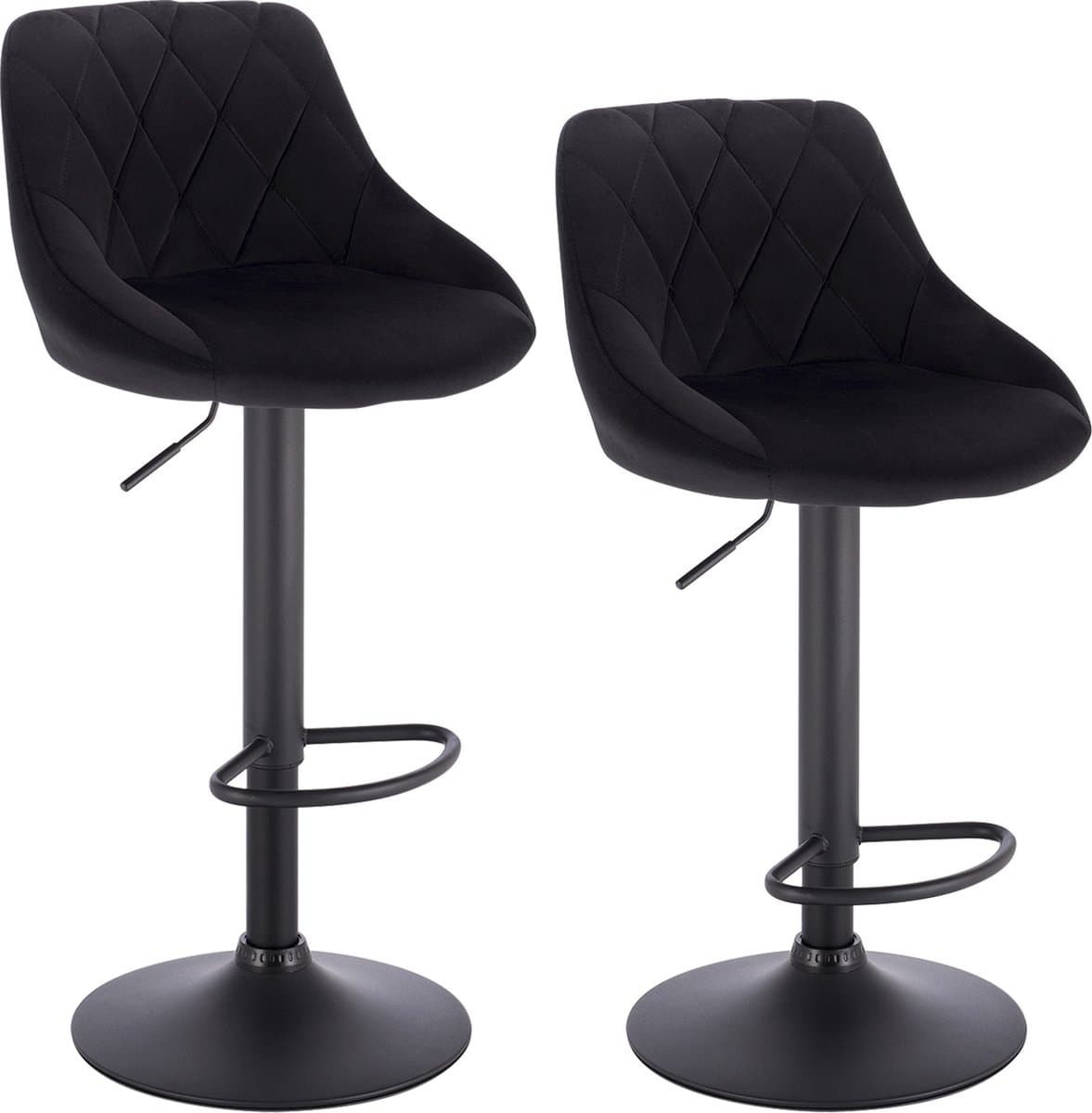 BukkitBow - Industriële Velvet Barkruk met Rugleuning en Verstelbare Zithoogte - Set van 2 Stuks (60-82CM) - Zwart