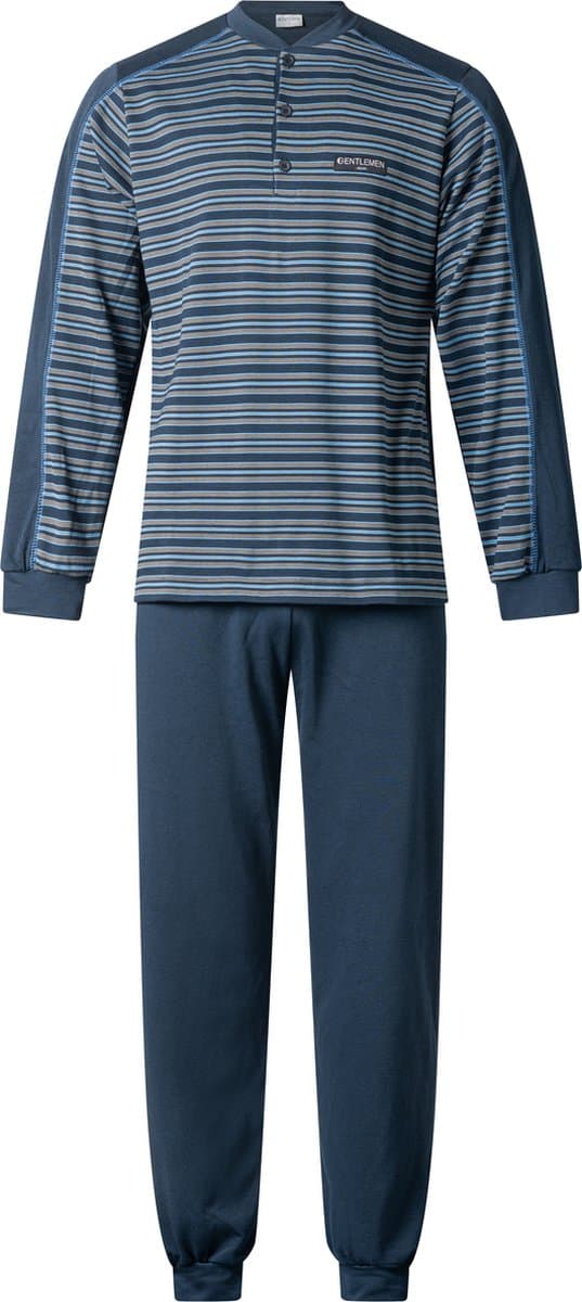 Gentlemen - warme heren pyjama 114249 - double jersey - knoophals - blauw - maat 4XL