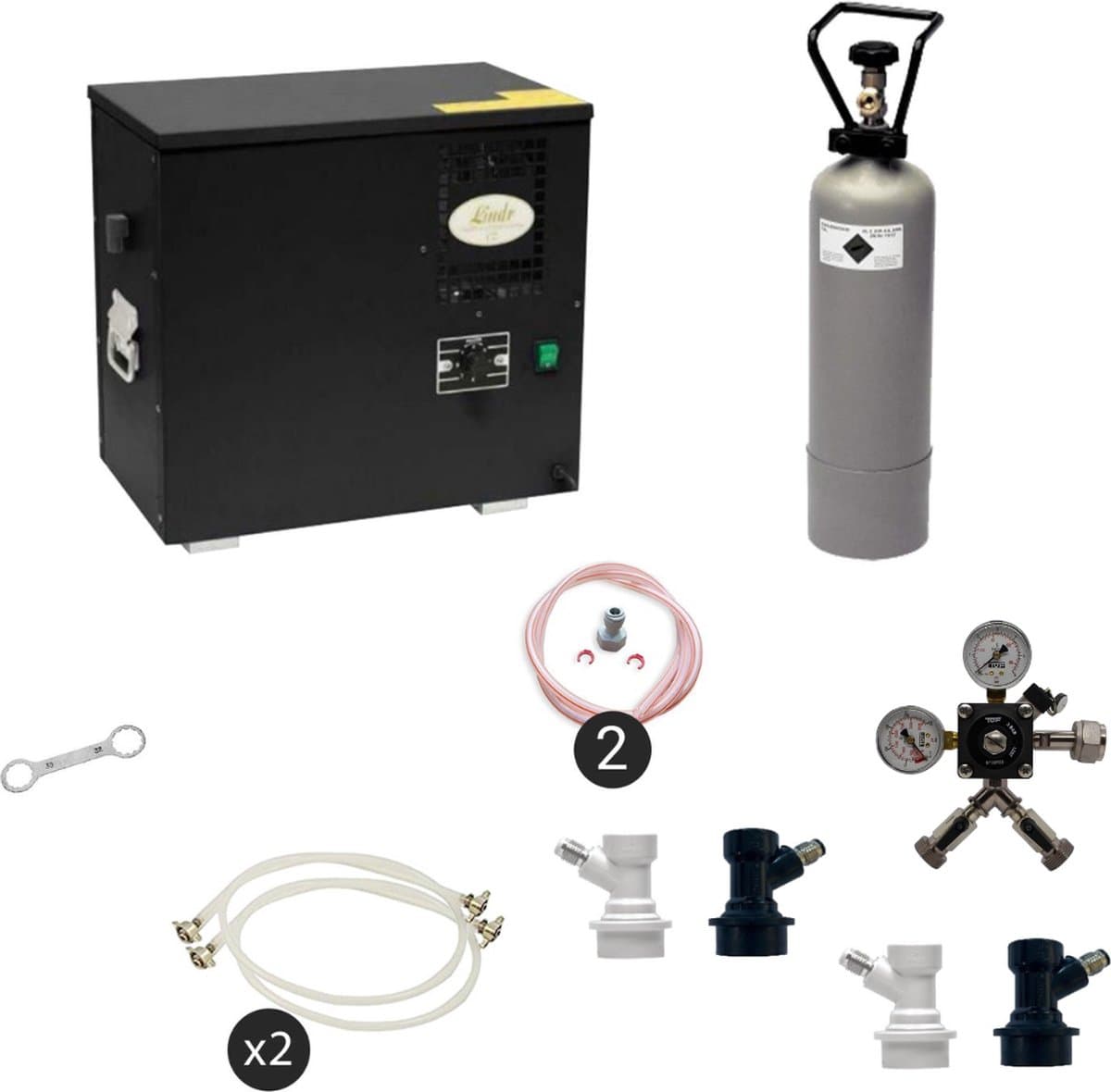 Complete Set - Biertap AS-40, 2-kraans - Waterbadkoeler - Thuistap - Bierkoeler - met 2x NC Adapter