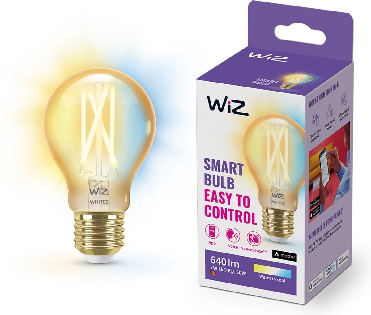 WiZ Smart Filament lamp Standaard Goud - Warm tot Koelwit Licht - E27
