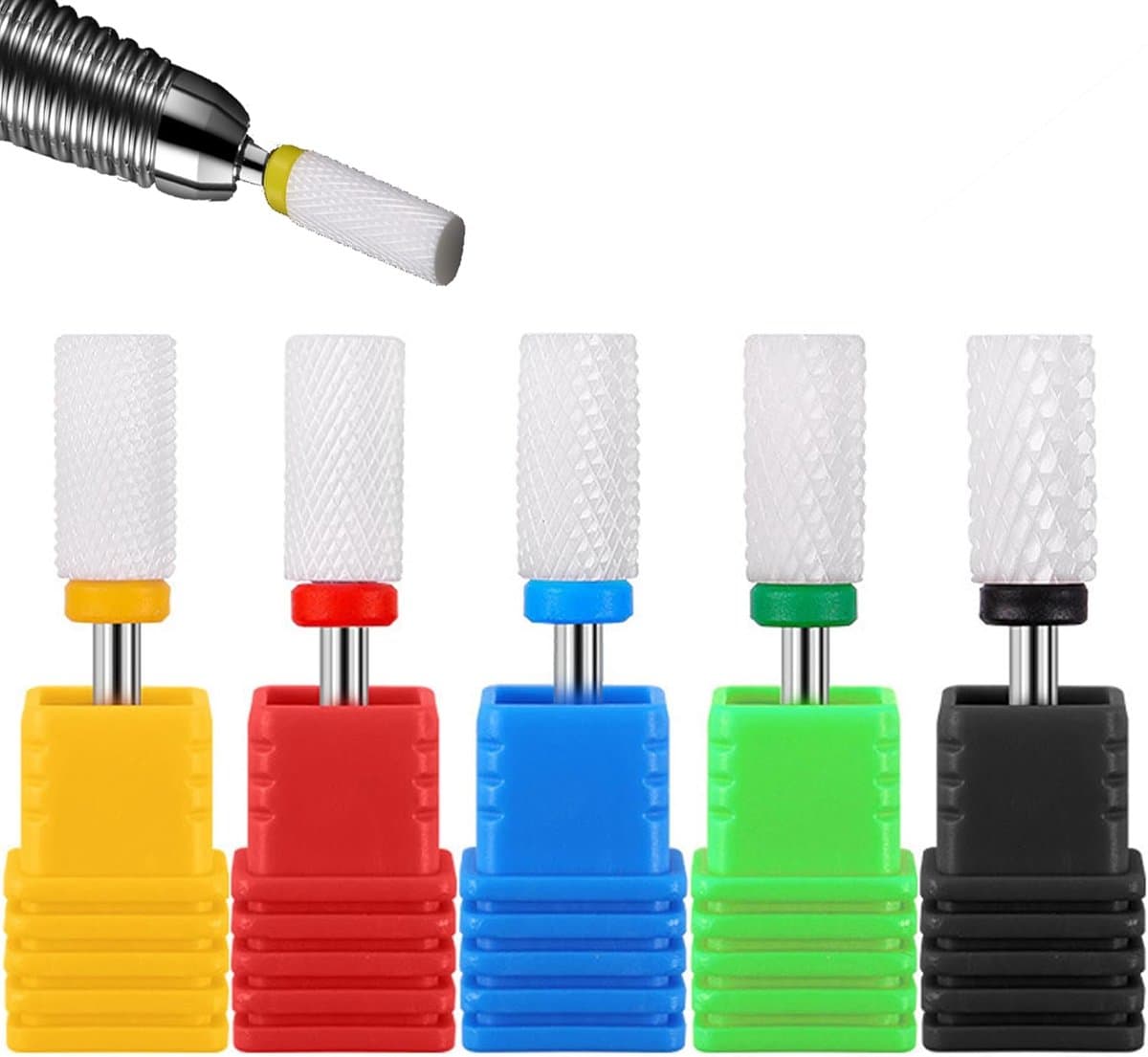 5 Stuks Keramische Nagelboortje - 3/32"Elektrische Nail Boor Bits - Pedicure en Nail Art,Grof Grit - Tirch Cilindertop,Geweldig voor Zowel Geavanceerde Gebruikers Als Amateurs(C