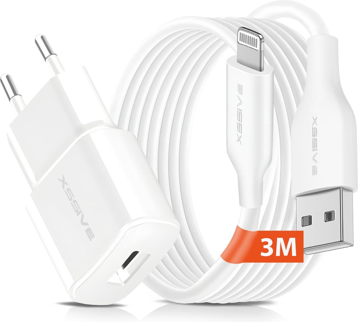 5W Oplader met 3 Meter USB Kabel - Geschikt voor iPhone, AirPods met Lightning Poort