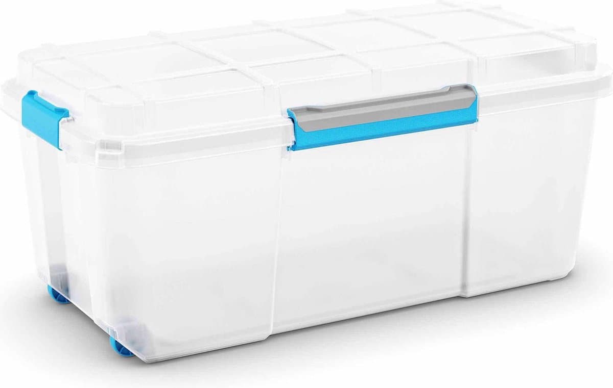 KIS Scuba Opbergbox 80L - 78x39,5x35cm - met clips en wielen - Wit/Blauw