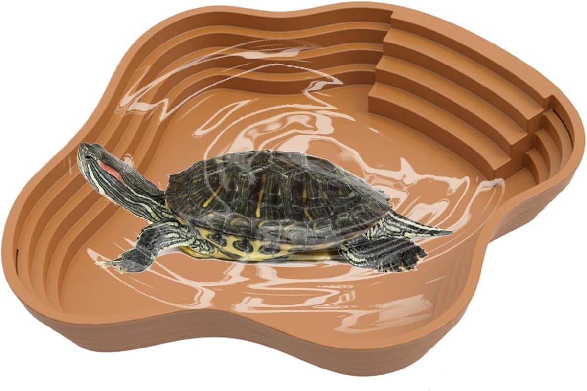 Voerbak Reptiel - Waterbak Terrarium - Natuurlijk Gedrag - Stapontwerp - 24.5 cm - Bruin