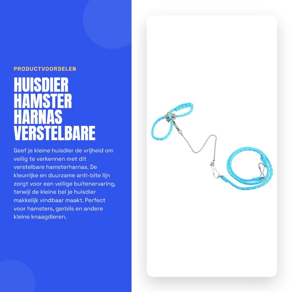Dailygoods- Hamsterharnas Verstelbaar Ontwerp - Outdoor Training Leash - Anti-Bite Borstband - Zacht Katoen - Inclusief Bel - Comfortabel en Duurzaam - Huisdierharnas