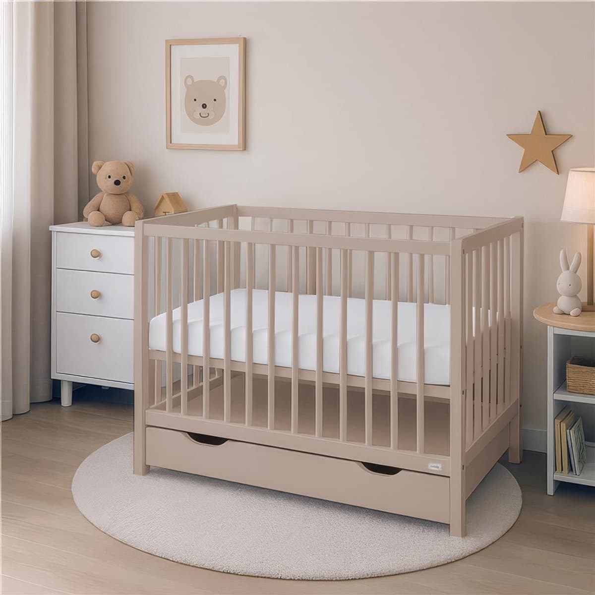 New Baby BASIC ledikant 120x60 cm met lade cashmere - Babybed