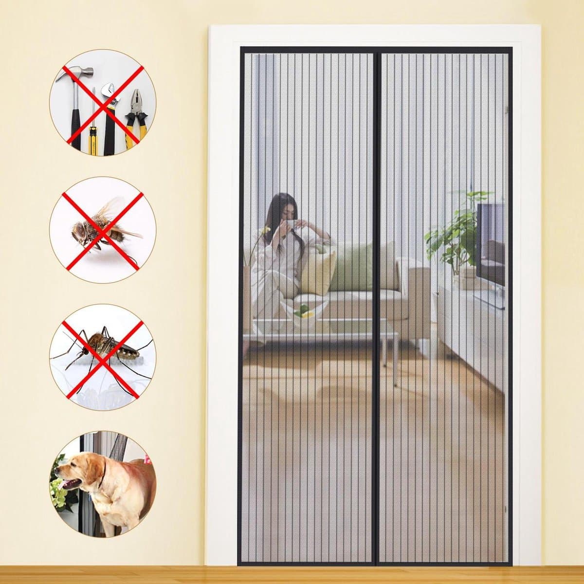 Vliegenscherm Balkondeur - Horren Deur Insectenwering - Buiten Zitten - Extra Sterke Magneten - 240x220cm - Zwart