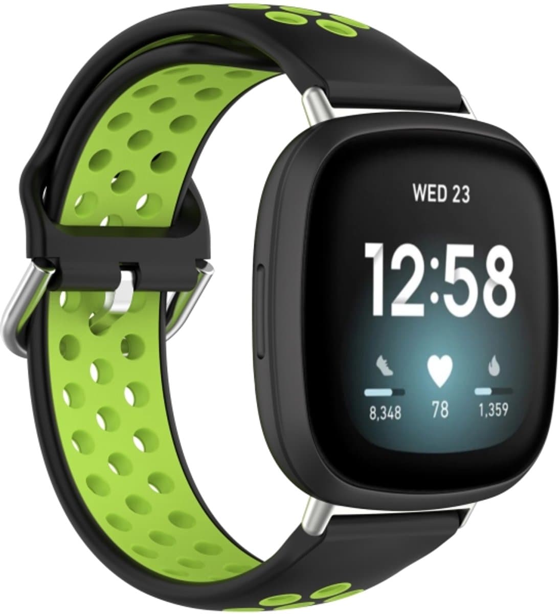 Voor Fitbit Versa 3 Tweekleurige geperforeerde ademende siliconen horlogeband (zwart + limoen)