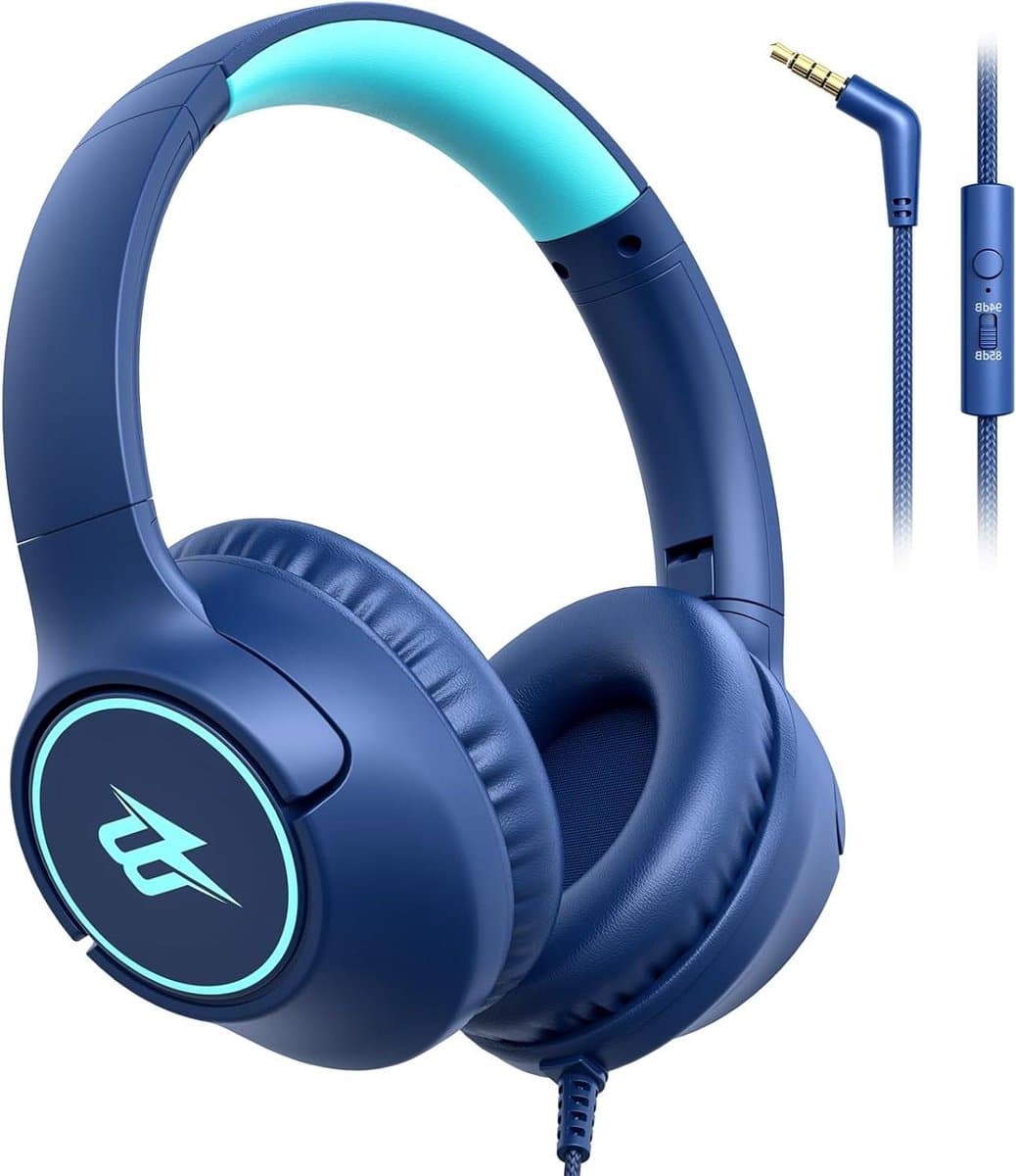 Kinderhoofdtelefoon - Koptelefoon Kinderen - Veilig Luisteren - Volumelimiet Instelbaar - Over-Ear - Marineblauw